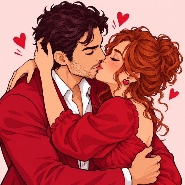Illustrated couple sharing a kiss