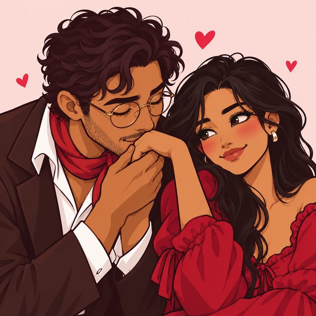 Illustrated couple sharing a kiss