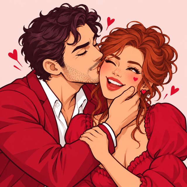 Illustrated couple sharing a kiss