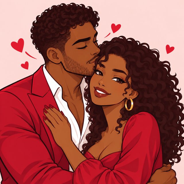 Illustrated couple sharing a kiss