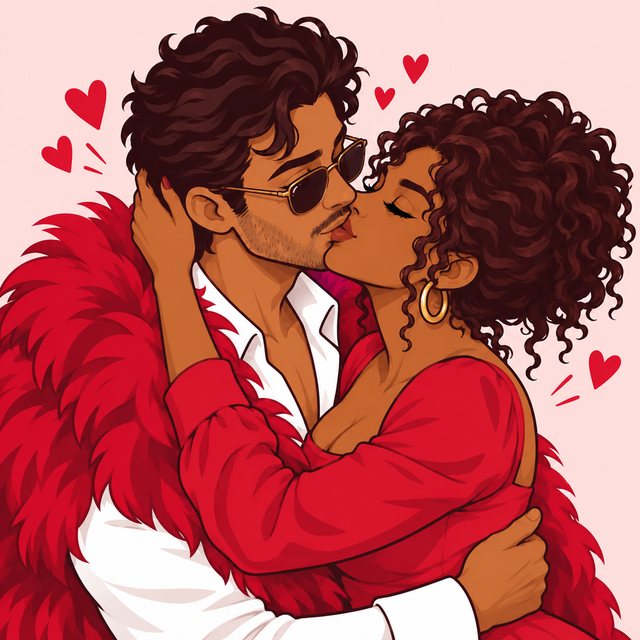 Illustrated couple sharing a kiss