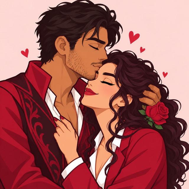 Illustrated couple sharing a kiss