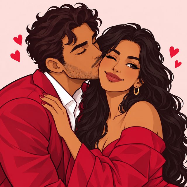 Illustrated couple sharing a kiss