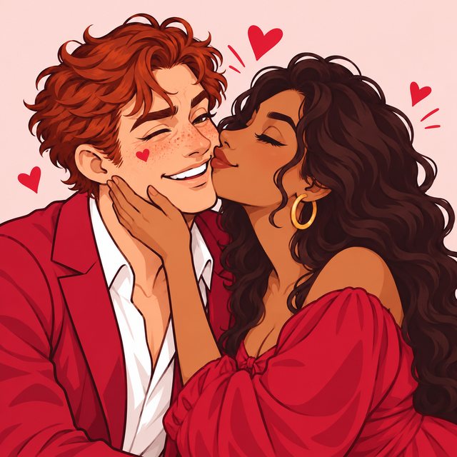 Illustrated couple sharing a kiss