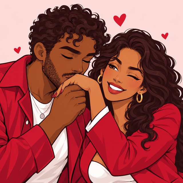 Illustrated couple sharing a kiss