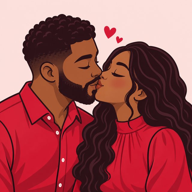 Illustrated couple sharing a kiss